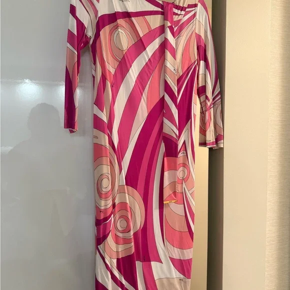 Emilio Pucci Pink and White Belted Dress - Picture 2 of 7